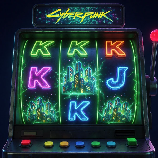 Neon-Cyberpunk-Slot mit futuristischen Walzensymbolen im Jack Casino Spielekatalog