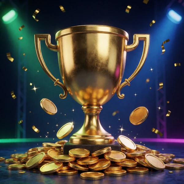 Drop-and-Wins-Turnierslot mit Goldpokal und fallenden M&uuml;nzen - Promotionen bei Jack Casino