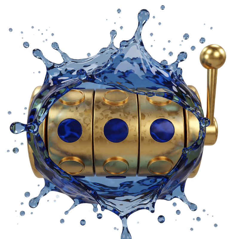 Gold-blaue Wassersplash-Skulptur in Form eines Spielautomaten - exklusiver Slot Jack.com Splash
