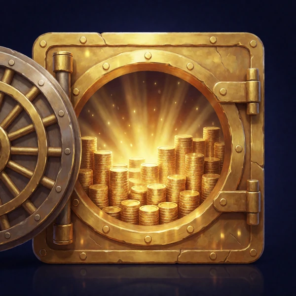Bonus-Buy-Slot mit ge&ouml;ffnetem Goldtresor voller M&uuml;nzen - direkter Freispiel-Kauf bei Jack Casino
