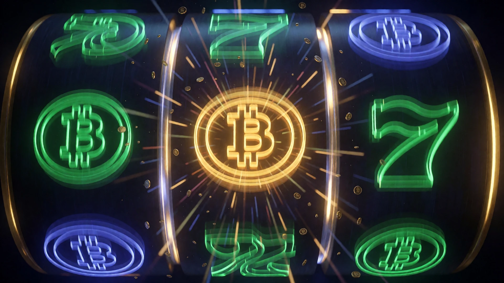 Rotierende Slot-Walzen in Neon-Gr&uuml;n und Gold - Casino Spiele und Slots bei Jack Casino