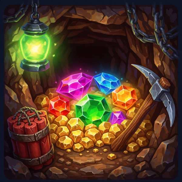 Megaways-Slot im Mining-Design mit leuchtenden Edelsteinen und Goldklumpen - Jack Casino Spiele